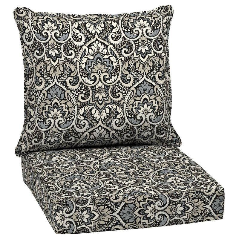 Arden 24"x24" Outdoor Deep Seat Set Black Aurora Damask: Water-Resistant, UV-Protected, Zippered Polyester Fiber Cushions
