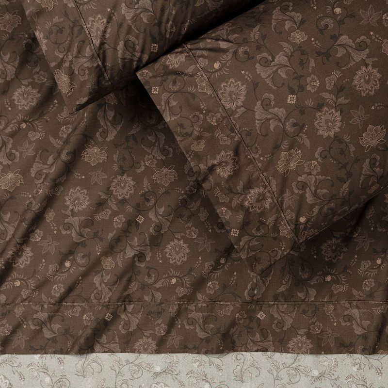 Chanasya Floral Print Microfiber Sheet Set - 4-Piece Set, Brown, King