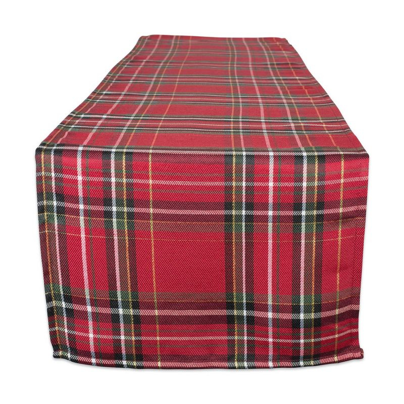 Design Imports  Christmas Metallic Plaid Table Runner, Red Tartan, 14X72"