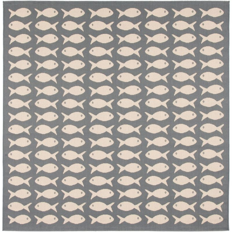 Courtyard CY6013 Power Loomed Indoor and Outdoor Area Rug - Grey/Beige - 4'x4' - Safavieh