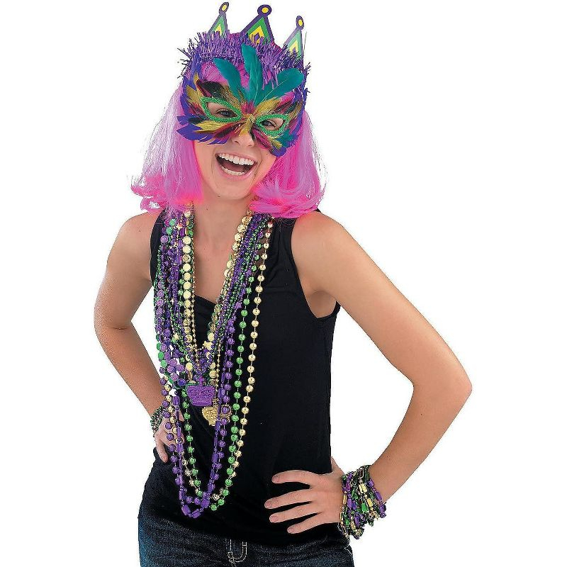 4E's Novelty 24 Pack Purple Green Gold Beads Necklaces, Mardi Gras Beads Bulk Party Supplies Festival Parade Throws Dress Up accessories