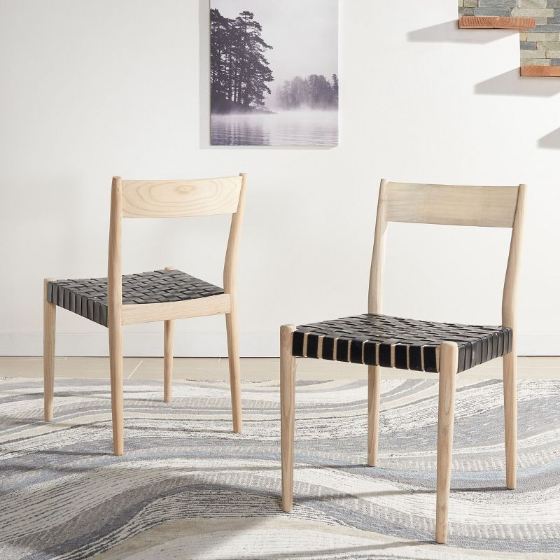 Eluned Leather Dining Chair (Set Of 2) - Black/Natural - Safavieh