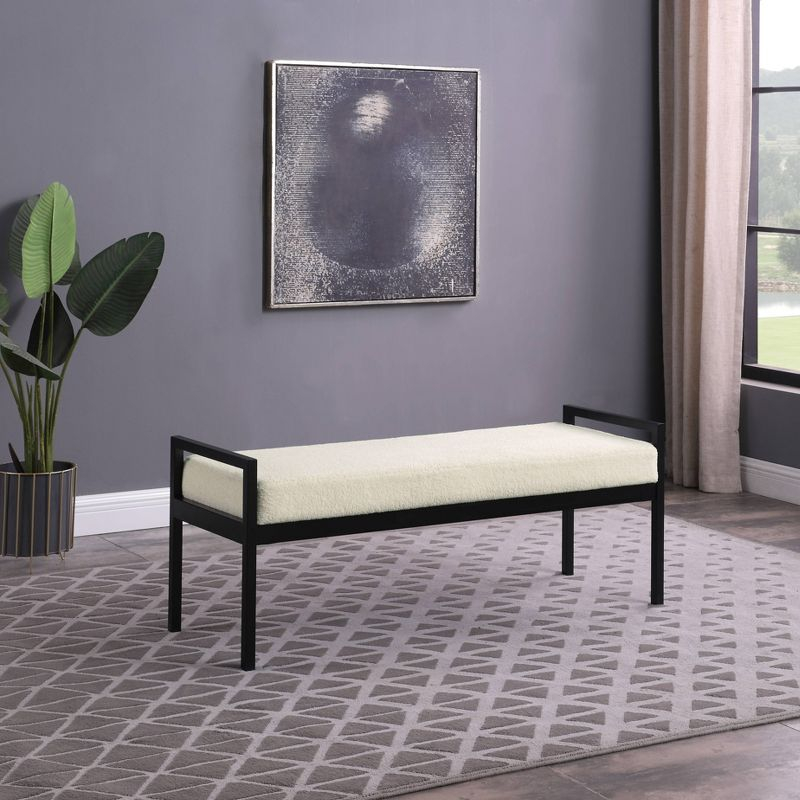 Modern Metal Faux Shearling Bench Cream - HomePop