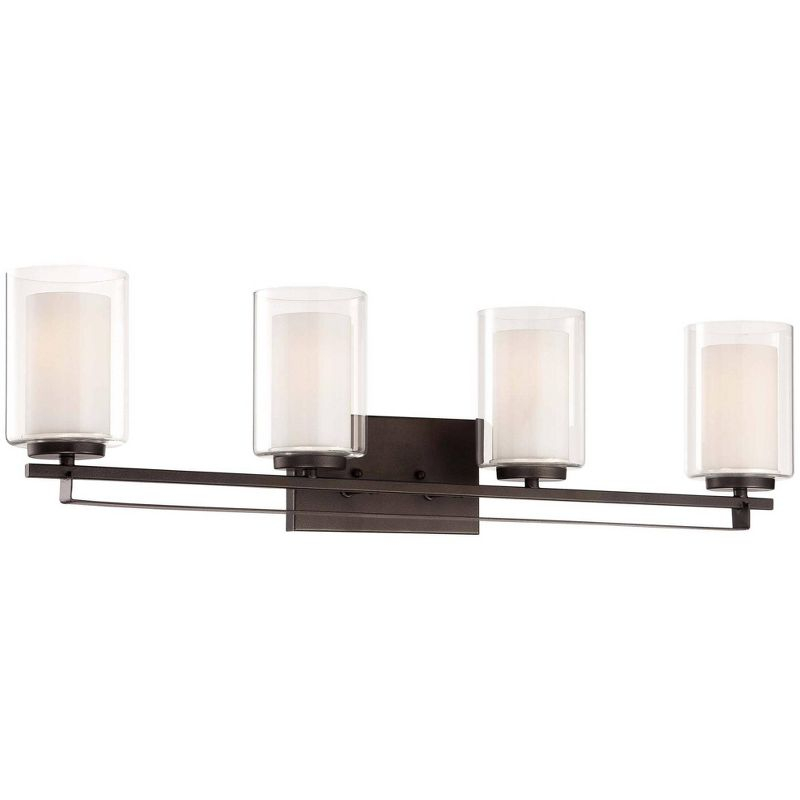 Minka Lavery Industrial Wall Light Smoked Iron Hardwired 32 1/2" 4-Light Fixture White Inner Clear Outer Glass Shade for Bathroom