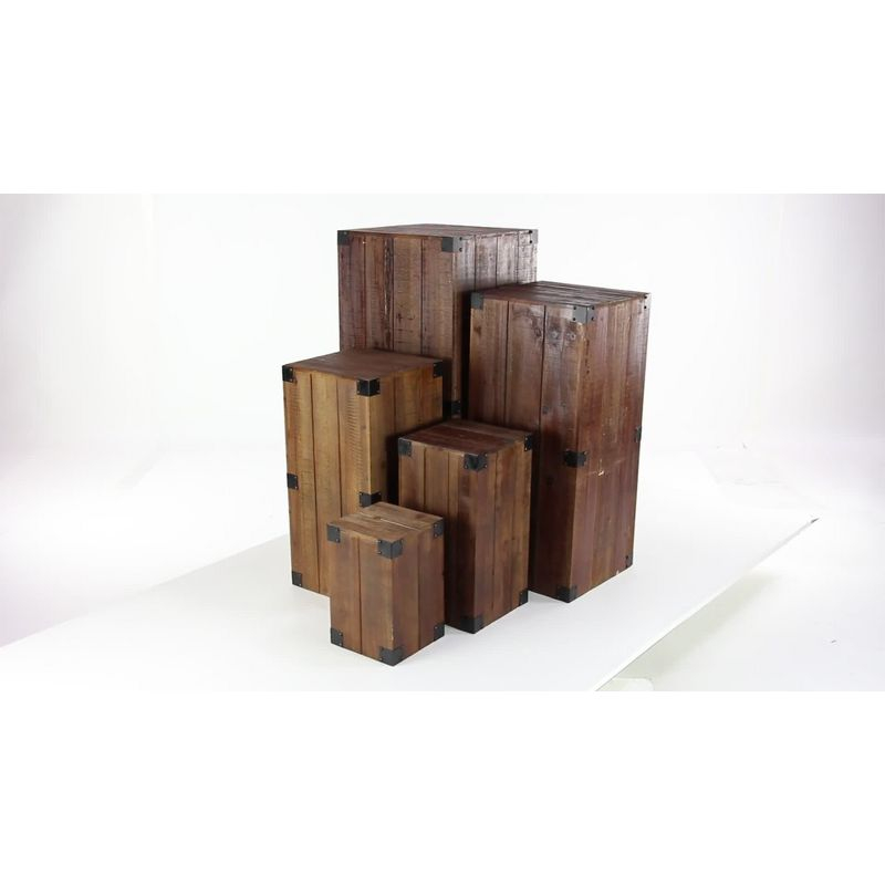Set of 5 Farmhouse Wood Pedestal Tables Brown - Olivia & May: Indoor Accent Furniture, No Assembly Required