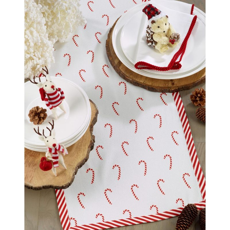 Saro Lifestyle Christmas Table Runner With Candy Cane Border, Red, 16" x 90"