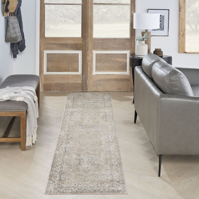 Nourison Astra Machine Washable Vintage Medallion Indoor Bathroom, Kitchen Runner Rug Beige 2'2" x 12'