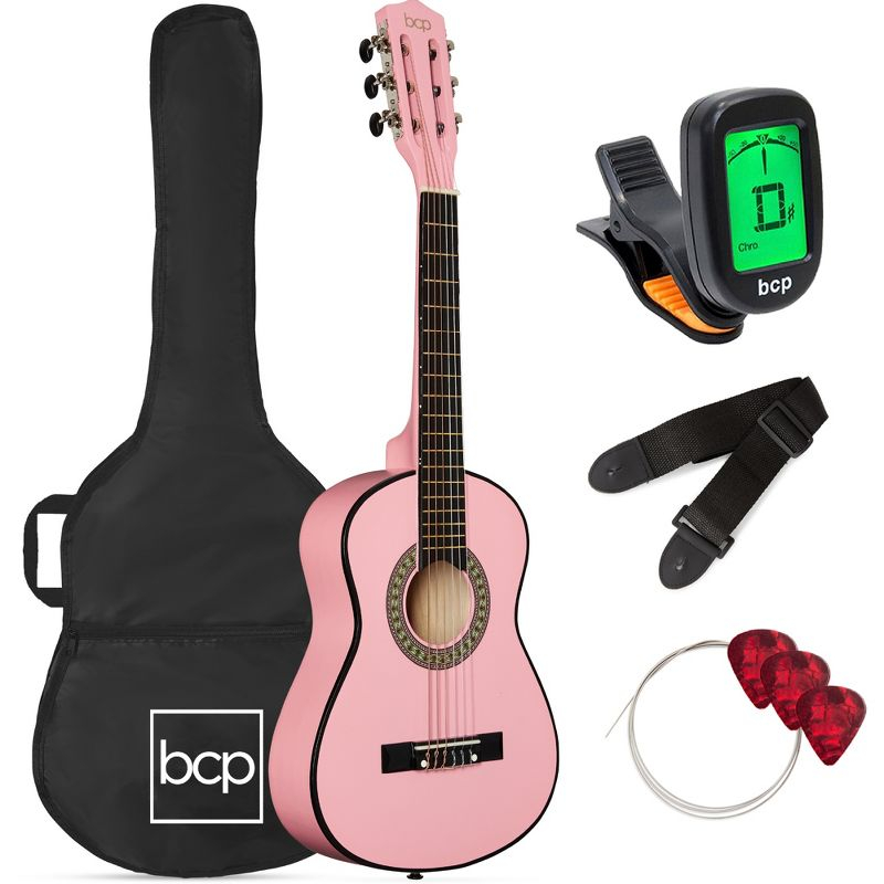 Best Choice Products 30in Kids Acoustic Guitar Beginner Starter Kit w/ Strap, Case, Strings - Pink