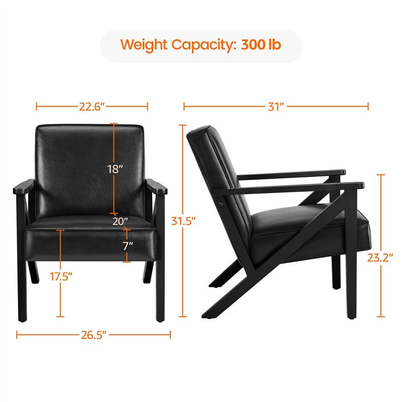 Yaheetech Faux Leather Armchair Accent Chair with Wood Legs for Living Room, Black