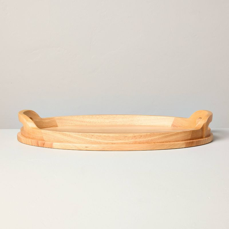 18" Round Rubberwood Serving Tray with Handles - Hearth & Hand™ with Magnolia