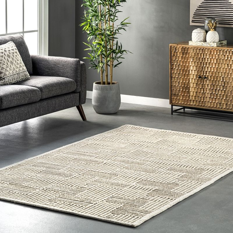 Nuloom Mallory Geometric 5x8 Wool Indoor Area Rug for Living Room Bedroom Dining Room Kitchen, Ivory