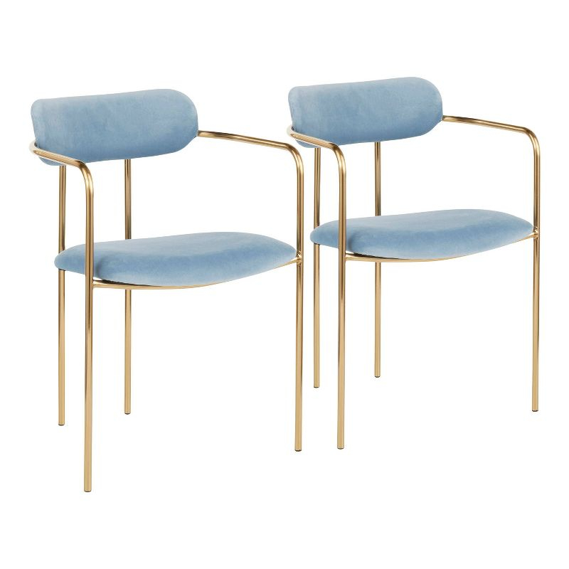 Set of 2 Demi Contemporary Chair Light Blue - LumiSource: Gold Frame, Velvet, Cushioned Seat