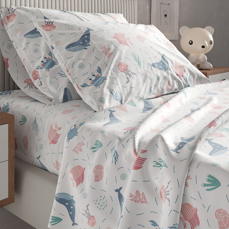 CGK Linens Kids 4 Piece Bed Sheet Set - Cute & Cozy Wrinkle-Resistant with Vibrant Designs in Fish BWP, Size Queen