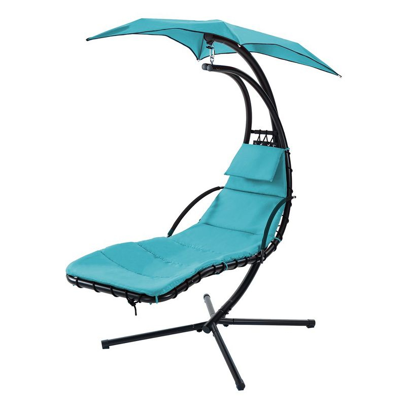 53.15"Hanging Chaise Lounger with Removable Canopy Hammock Chair with Stand,Blue