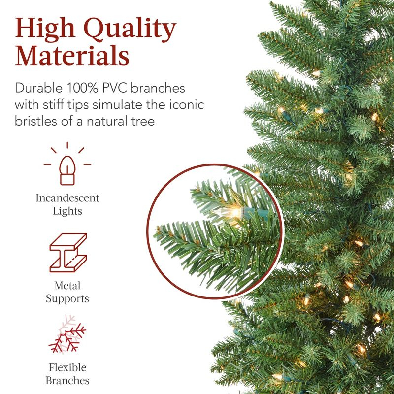 Best Choice Products 4.5ft Prelit Pencil Christmas Tree, Spruce Style Holiday Decor w/ 288 Tips, 150 Lights, Base