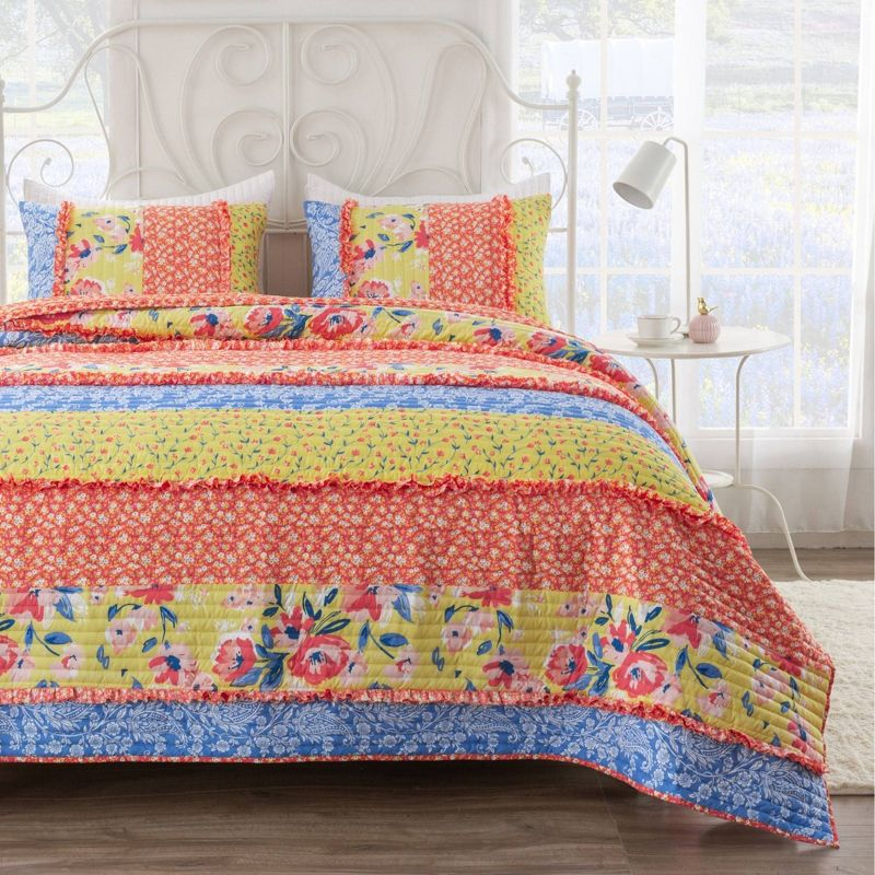 Greenland Home Fashions 2pc Twin Skylar Quilt Set Calico Red/Yellow/Blue: Microfiber Bedding with Pillow Sham