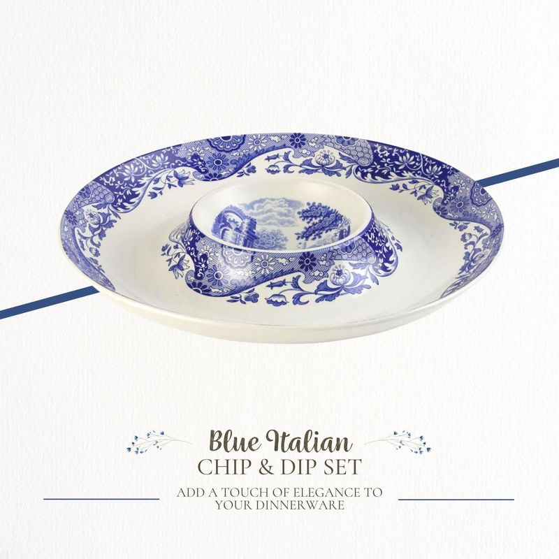 Spode Blue Italian Round Chip & Dip Tray 14.5"- Blue/White