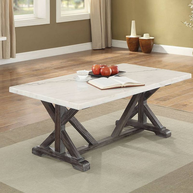 50" Romina Coffee Table: Marble Top, Weathered Espresso Base - Acme Furniture