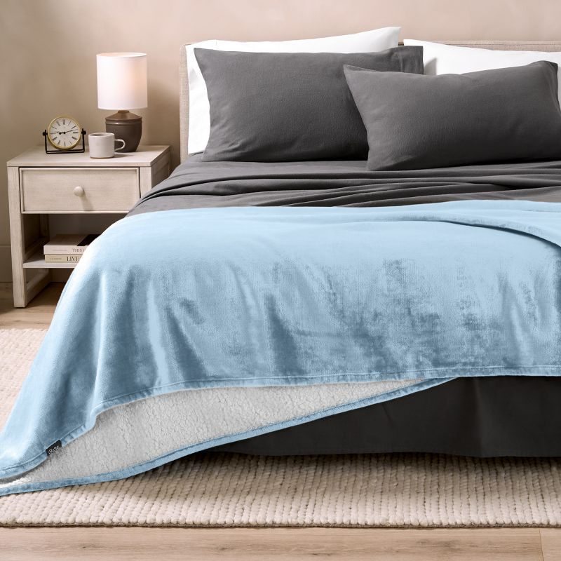 Light Blue Twin/Twin XL Faux Shearling Fleece Blanket by Bare Home