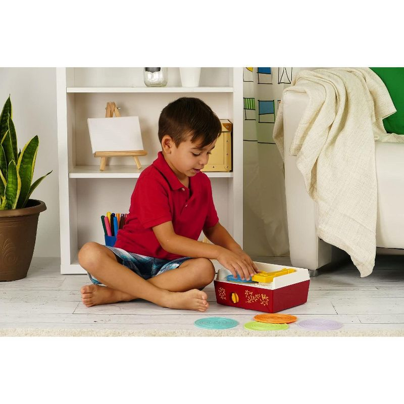 Schylling Fisher Price Classic Toys - Retro Music Box Record Player, Ages 18 Months and Up, Blue/Yellow/White