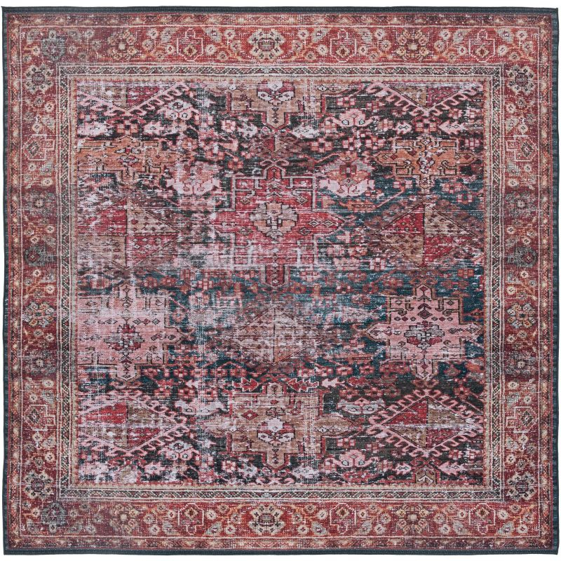 Tucson TSN114 Power Loomed Machine Washable Area Rug - Rust/Green - 6'x6' - Safavieh.