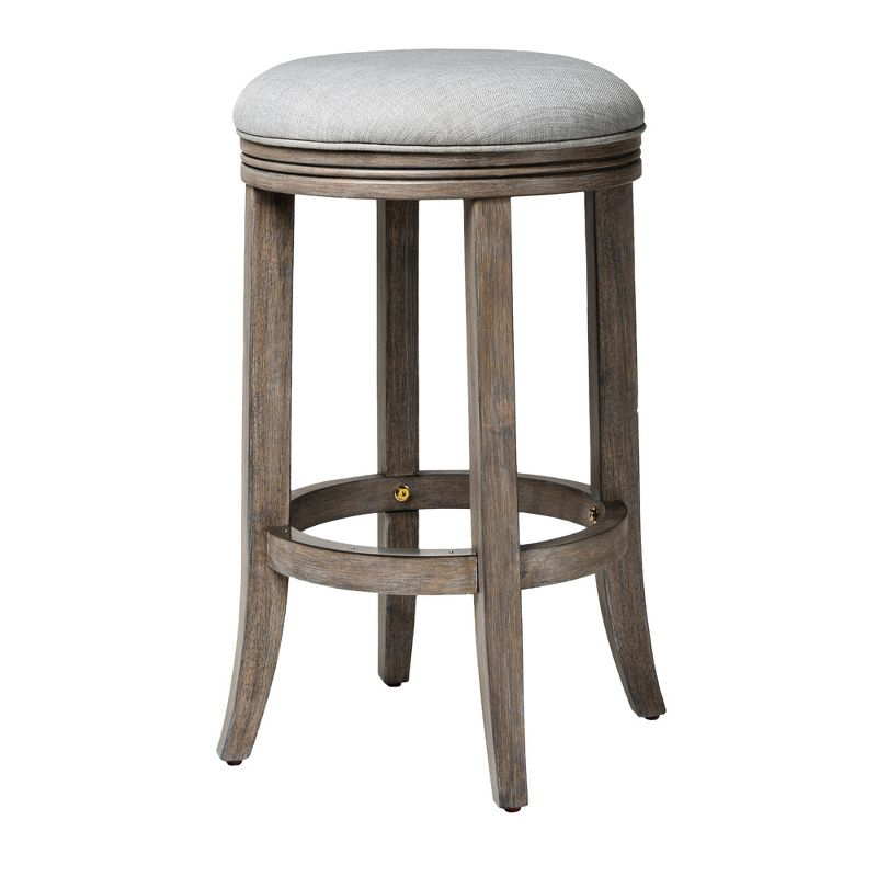 Maven Lane Eva Counter Stool in Reclaimed Oak Finish with Ash Grey Fabric Upholstery