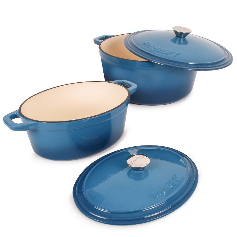 BergHOFF Neo 4Pc Cast Iron Set: 5qt. & 8qt. Covered Stockpot, Blue