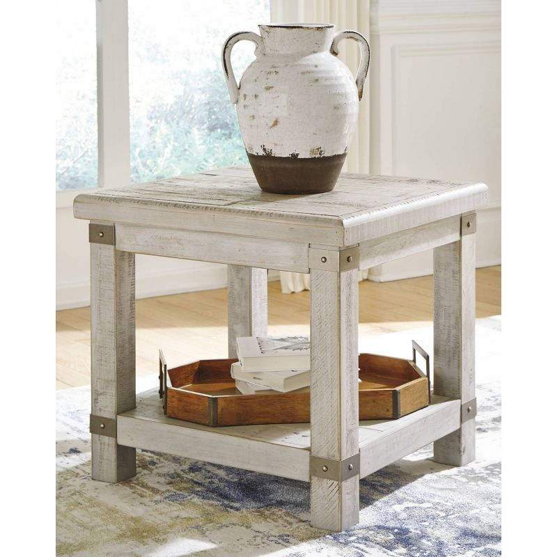 Carynhurst Rectangular End Table White - Signature Design by Ashley: Farmhouse Style, Distressed Finish, Storage Shelf