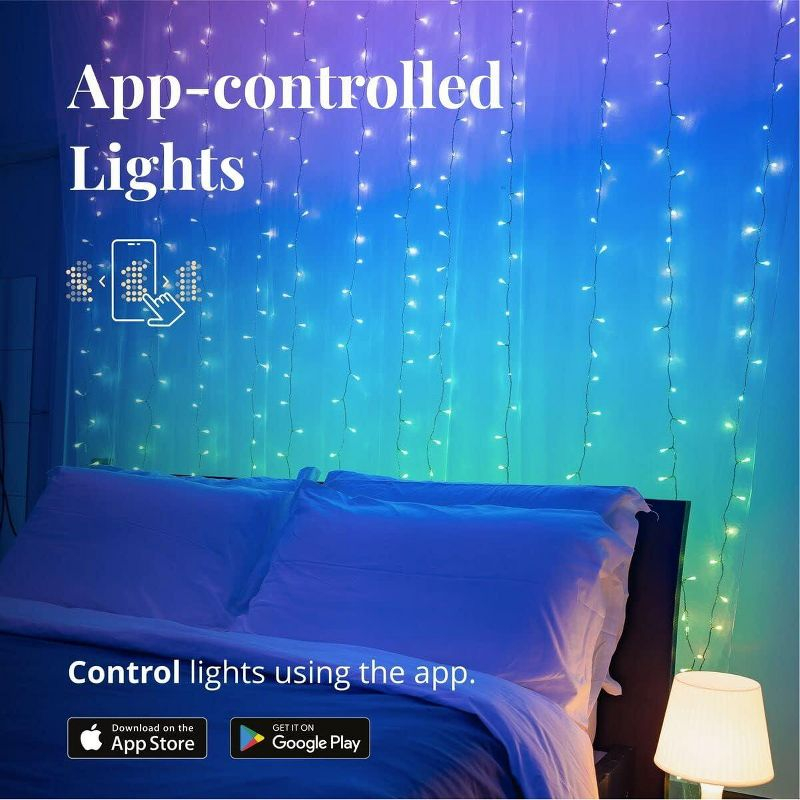 Twinkly Curtain App-Controlled LED Christmas Lights with 210 RGB+W (16 Million Colors + Warm White) LEDs. 5 by 7 feet. Clear Wire