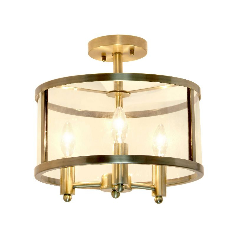 3-Light 13" Industrial Farmhouse Glass/Metallic Accented Semi-flushmount Ceiling Light Brass - Lalia Home: UL Listed, Metal Body, E12 Base