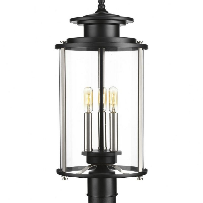 Progress Lighting, Squire Collection, 3-Light Post Lantern, Black Finish, Clear Glass Shade