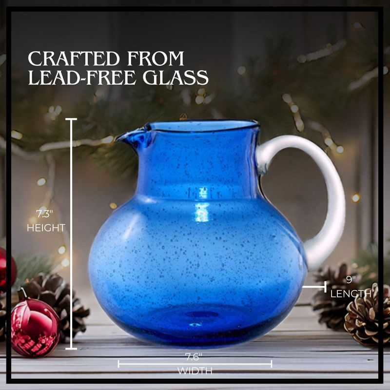 Artland Iris 90 Oz Handblown Glass Pitcher, Bubble Shape, Lead-Free, Versatile Drink Dispenser for Water, Cocktails, Dishwasher Safe - Cobalt Blue