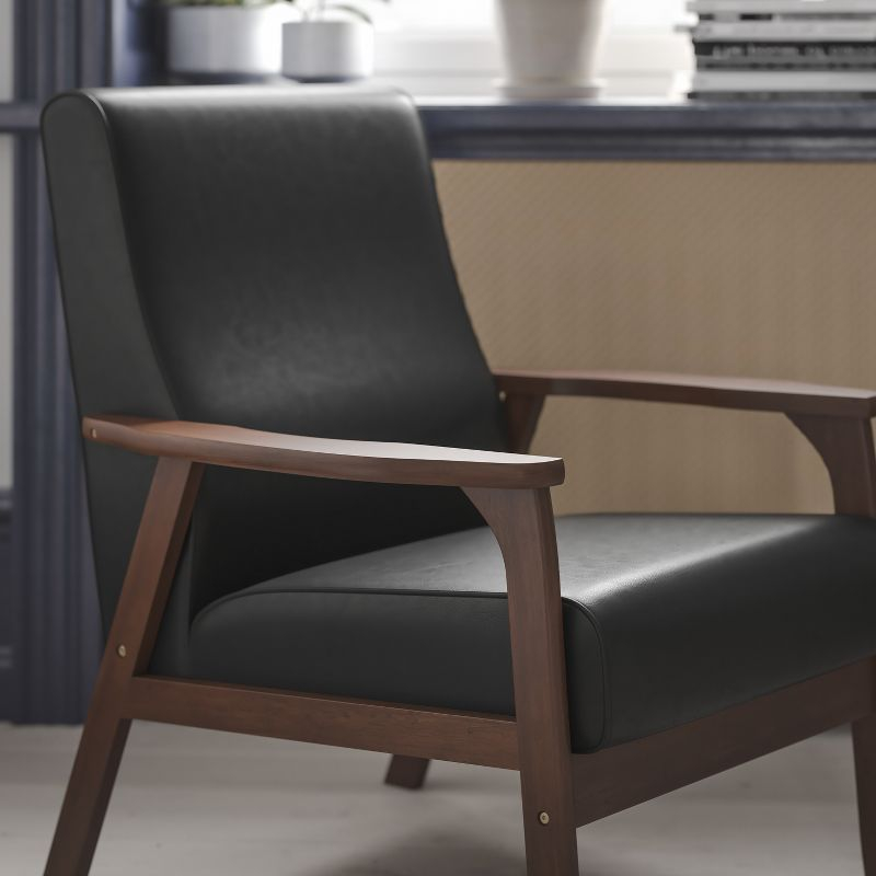 Flash Furniture Langston Commercial Grade LeatherSoft Upholstered Mid Century Modern Arm Chair with Walnut Finished Wooden Frame and Arms in Cognac
