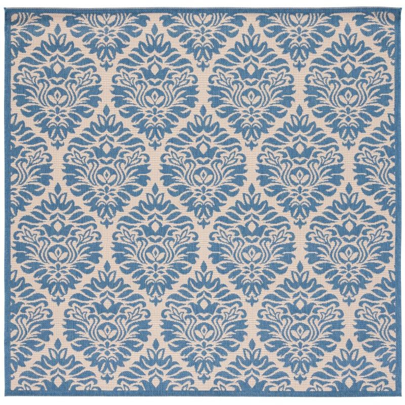 Beach House BHS135 Power Loomed Indoor/Outdoor Area Rug - Cream/Blue - 6'7"x6'7" - Safavieh