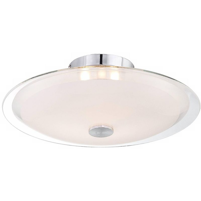 Possini Euro Design Modern Ceiling Light Semi Flush Mount Fixture 15" Wide Chrome 3-Light Clear Frosted Glass Disk for Bedroom Living Room Hallway