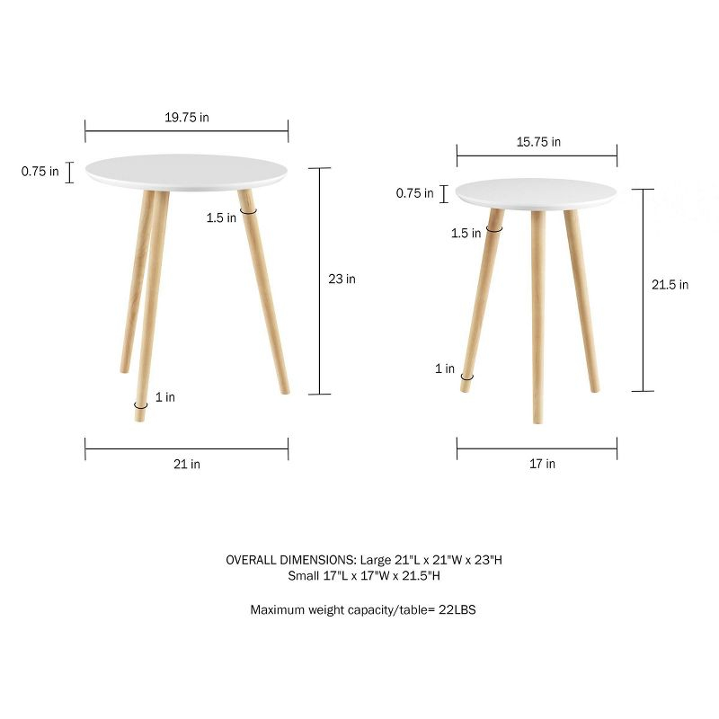 Nesting End Tables with Circular Top White - Yorkshire Home: 3-Piece Wood Accent Table Set, MDF Frame