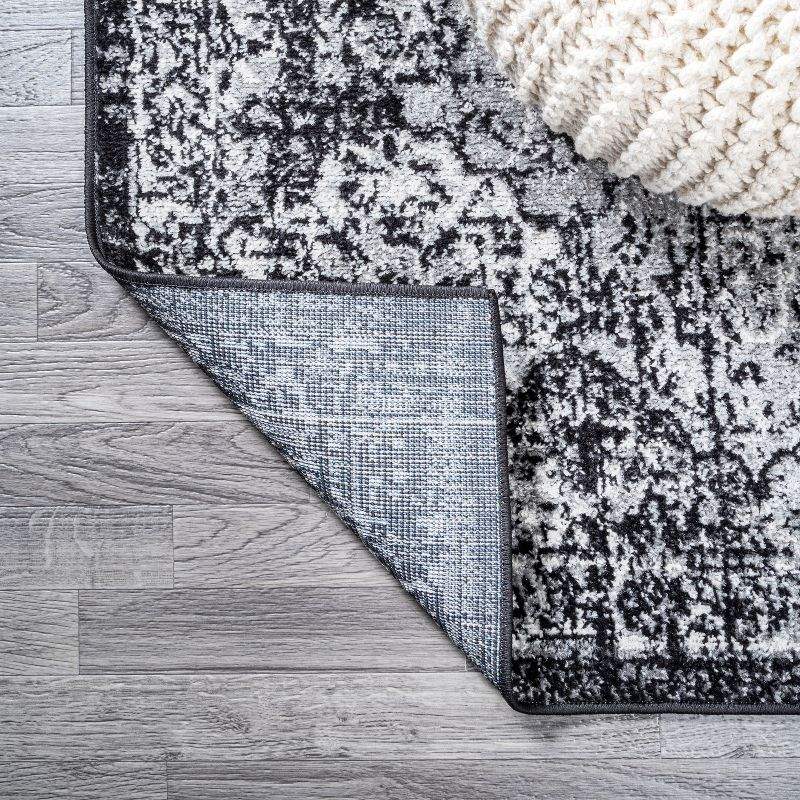 2' x 8' Modern Persian Boho Vintage Trellis Runner Rug, Black/Ivory - JONATHAN Y
