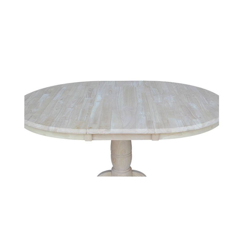 36" Round Top Pedestal Extendable Dining Table with 12" Drop Leaf Unfinished - International Concepts