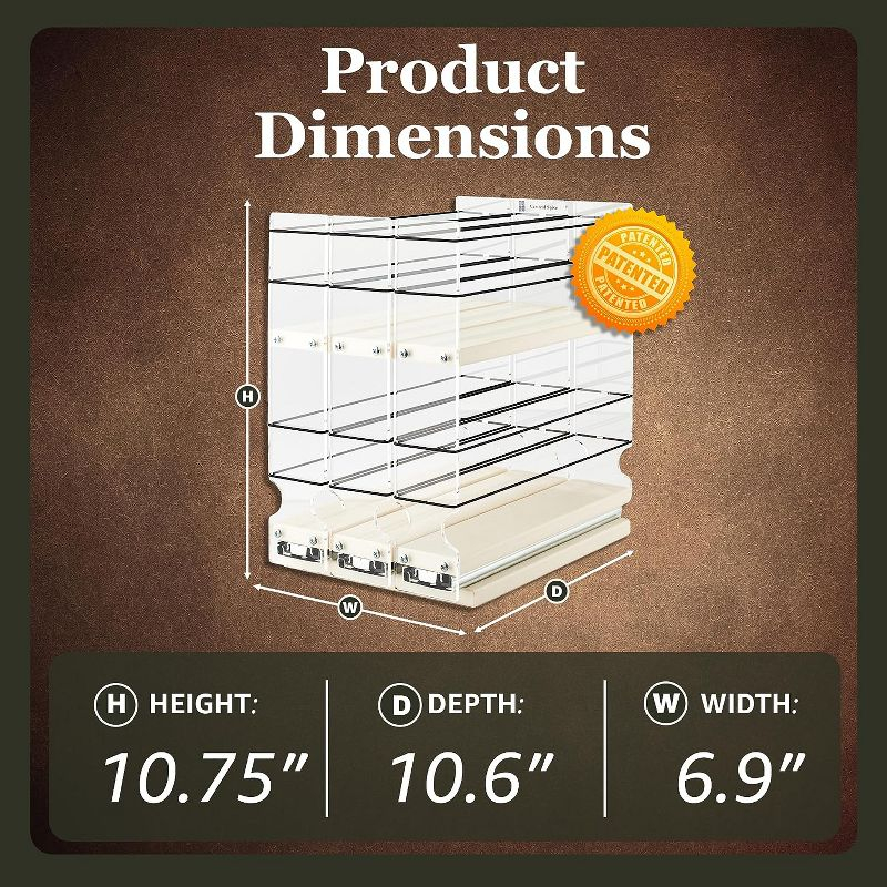 Vertical Spice 10.60 x 6.90 x 10.75 Inch Spice Rack Cabinet Mounted Organizing Drawer with 2 Tiers, 3 Individual Drawers, and Flex Sides, Cream