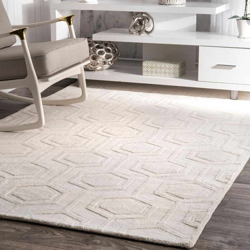 Nuloom Ambrose Geometric 6x9 Wool Indoor Area Rug for Living Room Bedroom Dining Room Kitchen, Ivory