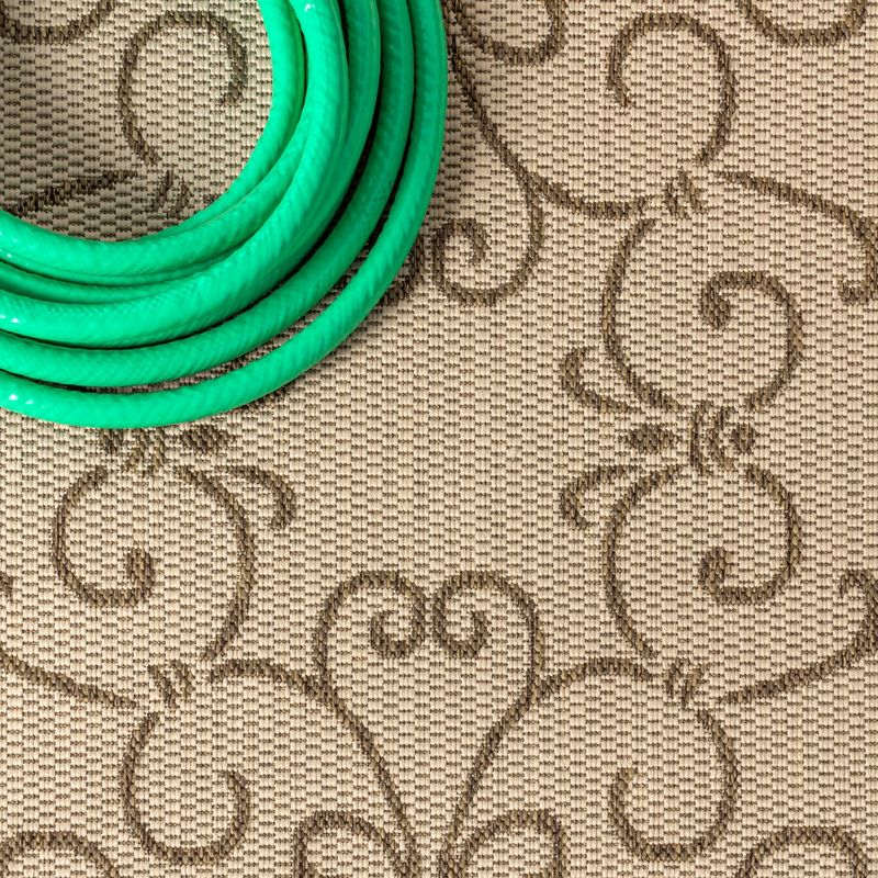 2' X 10' Charleston Vintage Filigree Textured Weave Indoor/Outdoor Runner Rug, Beige/Brown - JONATHAN Y