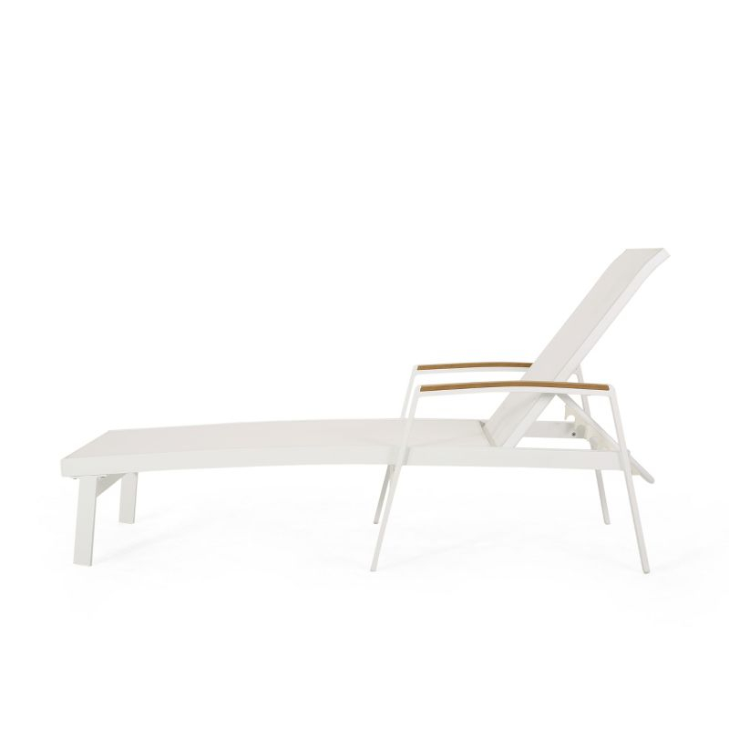 GDFStudio Joy Outdoor Aluminum Adjustable Chaise Lounge with Mesh Seating (Set of 2), White