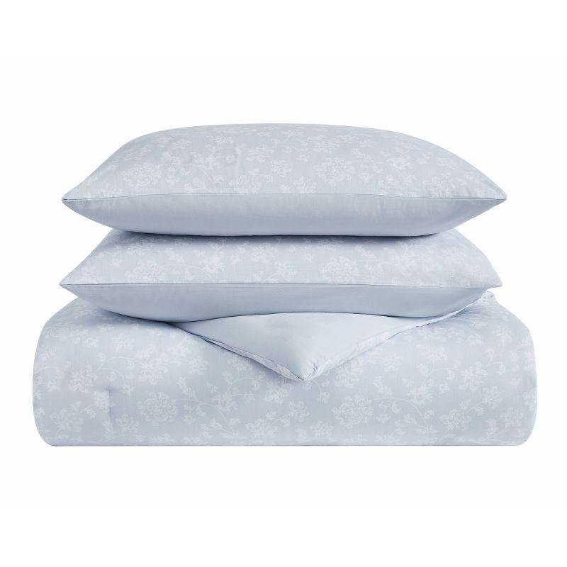 The Farmhouse 3pc King By Rachel Ashwell Majesty Comforter Set White/Blue: Percale, Botanical Design, 200 Thread Count