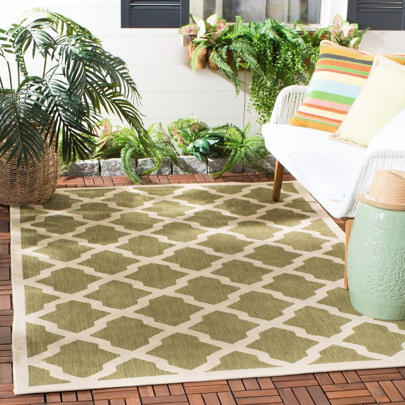 Courtyard CY6903 Power Loomed Indoor and Outdoor Area Rug - Green/Beige - 4'x5'7" - Safavieh