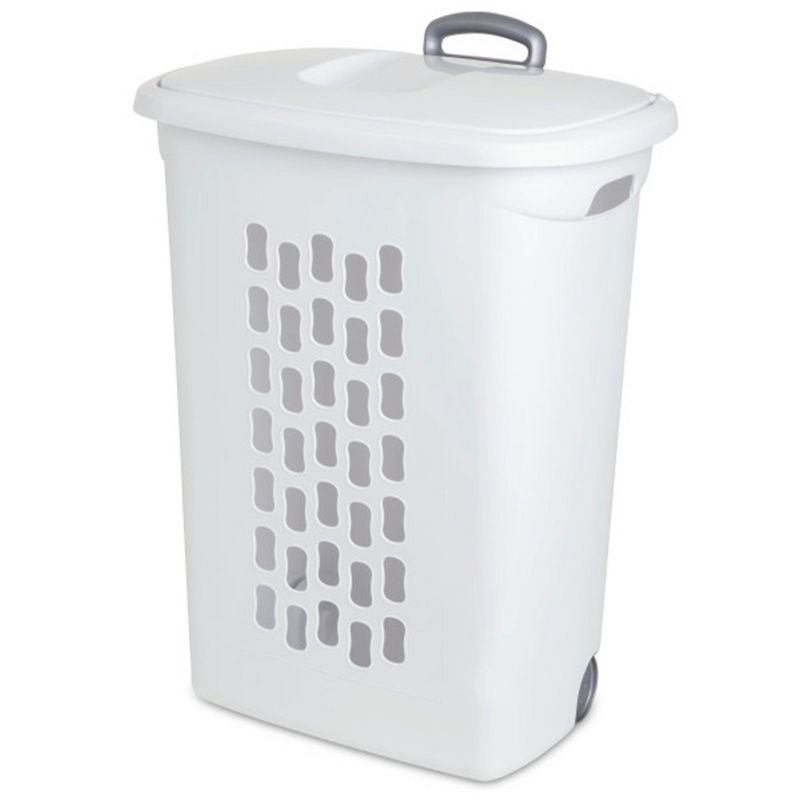 Sterilite Ultra Wheeled Laundry Hamper with Lid, Handle and Wheels for Easy Rolling of Clothes to and from the Laundry Room, Plastic, White, 18-Pack