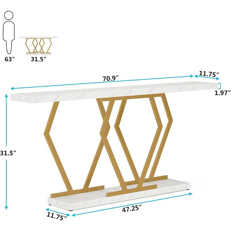 Tribesigns 70.9 Inch Extra Long Sofa Table, Modern Console Table with Faux Marble Tabletop, Long Entryway Table for Entrance, Gold and White