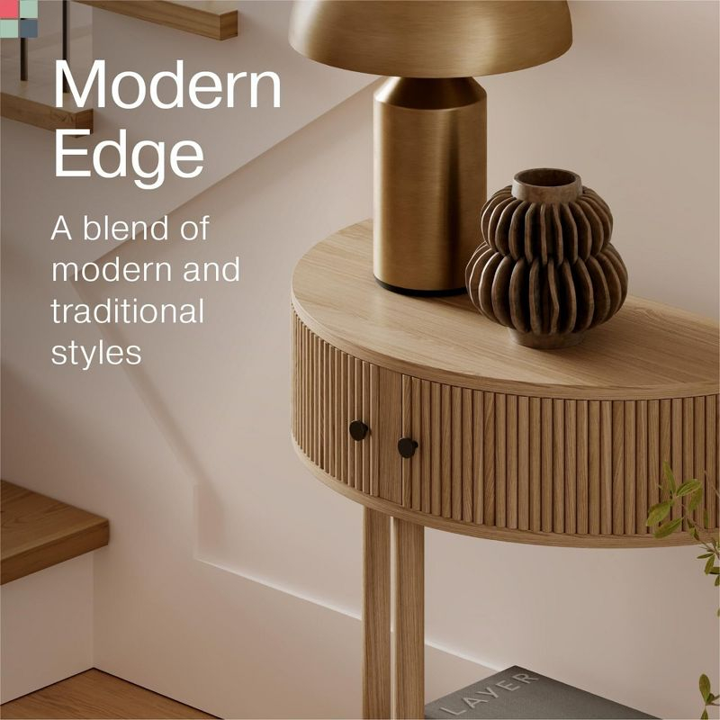 Stead Fluted Half Moon Console Table - Small Entry Table - Living Room Furniture - Modern Home Decor (Natural Oak)