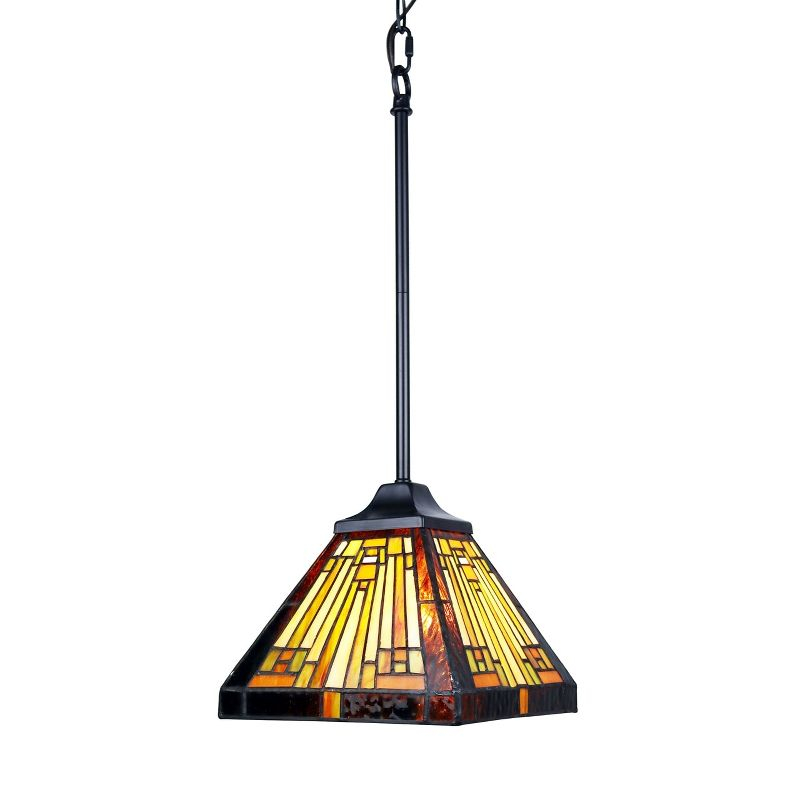 Chloe Lighting Innes Mission Tiffany-Style Blackish Bronze 1 Light Mini Pendant 8" Wide