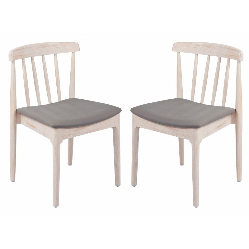 Emma and Oliver Set of 2 Solid Wood Dining Chairs with Spindle Backrests and Vinyl Seats, Antique White/Beige