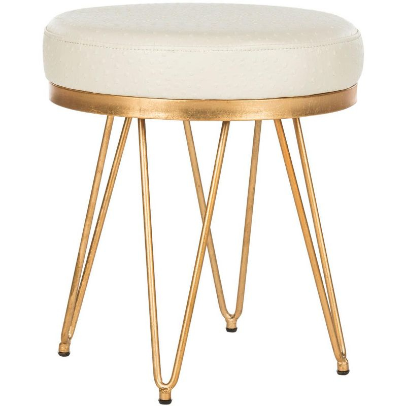 Jenine Faux Ostrich Round Bench - Cream/Gold - Safavieh
